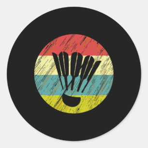 Adesivo Redondo Retro Shuttle Racket Esportivo Badminton Player At