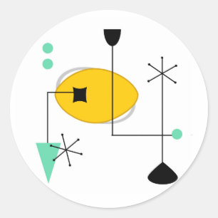 Adesivo Redondo Retro simples azul-meio século moderno amarelo