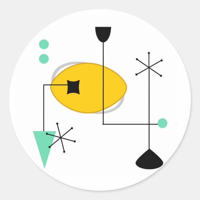 Adesivo Redondo Retro simples azul-meio século moderno amarelo (Frente)