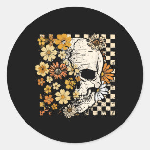 Adesivo Redondo Retro Skeleton Floral Queda Autumn Spooky Hal