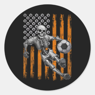 Adesivo Redondo Retro Skelplay Soccer Usa Flag Halloween B