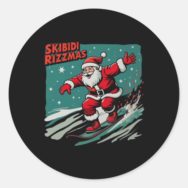 Adesivo Redondo Retro Skibidi Rizzmas Funny Santa Clause Skause B (Frente)