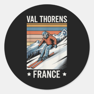 Adesivo Redondo Retro Skiing Val Thorens França, estância francesa