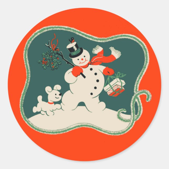 Adesivo Redondo Retro Snowman (Frente)