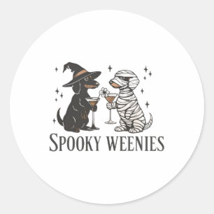 Adesivo Redondo Retro Spooky Weenies Halloween Dachshund Spooky Se