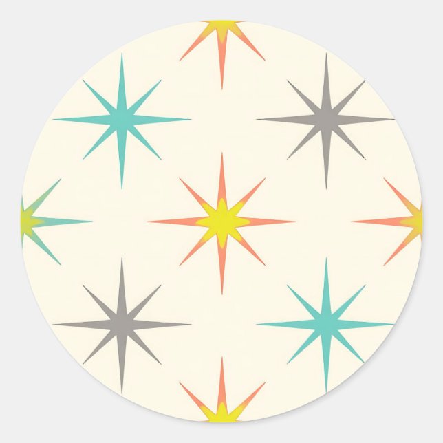 Adesivo Redondo Retro Starburst Mid-Century Pattern (Frente)
