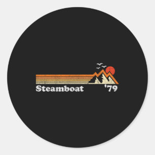 Adesivo Redondo Retro Steamboat Ski Resort Colorado Snowboard Moun