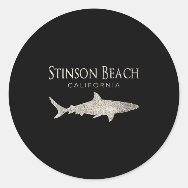 Adesivo Redondo Retro Stinson Beach Ca Shark (Frente)