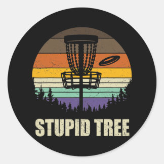 Adesivo Redondo Retro Stupid Tree Disc Golf Funny Frisbee Golf