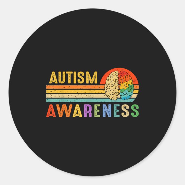 Adesivo Redondo Retro Sunset Autism Awareness Neurodiversity Spect (Frente)