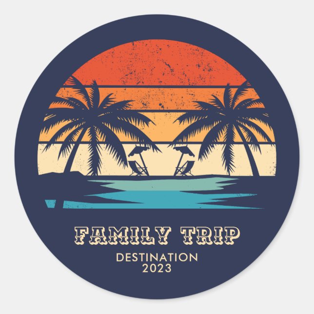 Adesivo Redondo Retro sunset Family trip Beach Palm Tree Match (Frente)