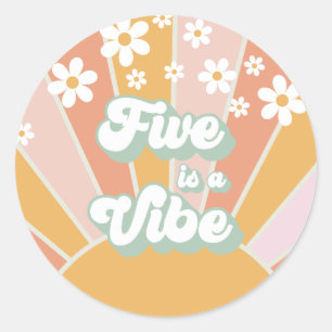 Adesivo Redondo Retro Sunshine Five é um floral Hippie Vibe