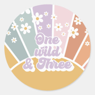 Adesivo Redondo Retro Sunshine Rainbow Daisy Um Selvagem Três
