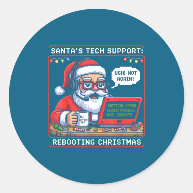 Adesivo Redondo Retro Support Tech s Santa Rebooting (Frente)