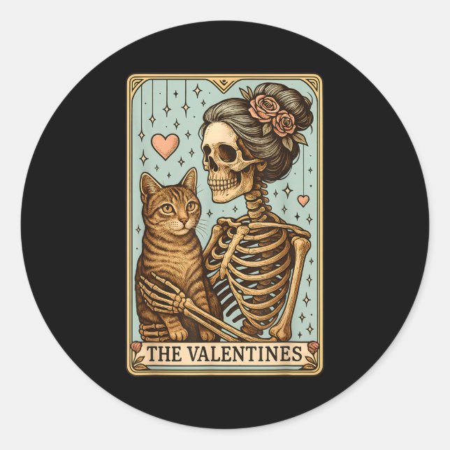 Adesivo Redondo Retro Tabby Cat Valentine's Day Mom Tarot Card  (Frente)