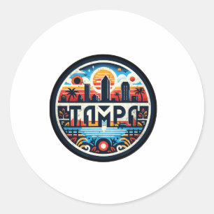 Adesivo Redondo Retro Tampa Florida - Tampa Bay Skyline F