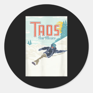 Adesivo Redondo Retro Taos Ski Valley Novo México Esquiando Snowbo