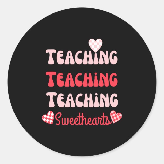 Adesivo Redondo Retro Teacher Valentines Day 2023 Teaching Sweethe (Frente)