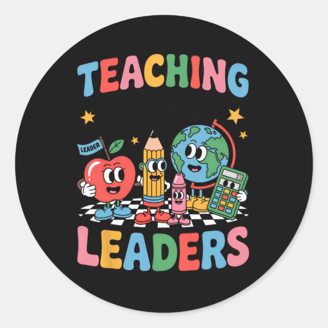 Adesivo Redondo Retro Teaching Future Leaders Groovy Teacher Back  (Frente)