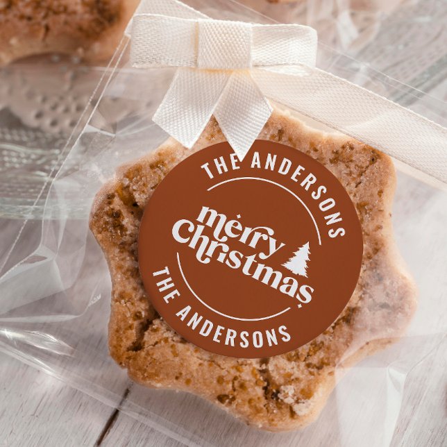 Adesivo Redondo Retro Terracotta Natal Moderno Único (Criador carregado)