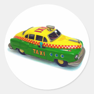 ADESIVO REDONDO RETRO TOY TAXI CAB STICKER