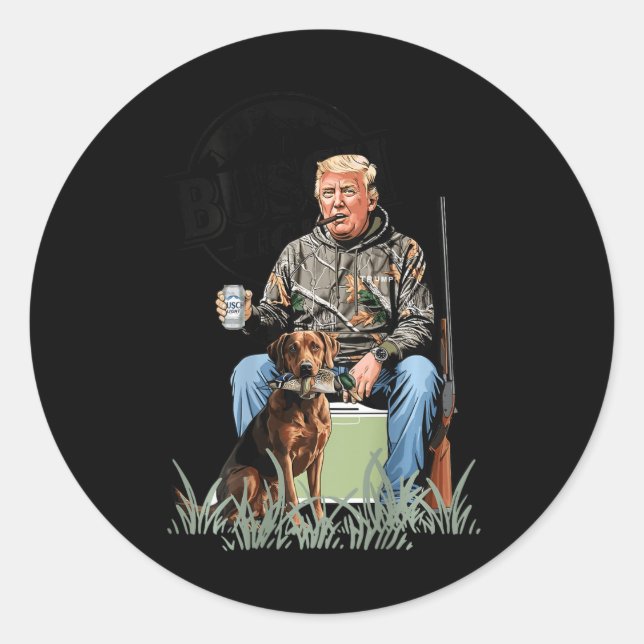 Adesivo Redondo Retro Trump Hunting Deer Funny Bebendo Beer Hunti (Frente)