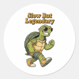 Adesivo Redondo Retro Turtle Slow But Legendary Vinyl Sticker