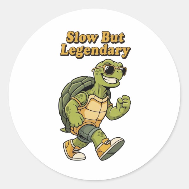 Adesivo Redondo Retro Turtle Slow But Legendary Vinyl Sticker (Frente)