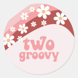 Adesivo Redondo Retro Two Groovy margarida boho floral 2º aniversá