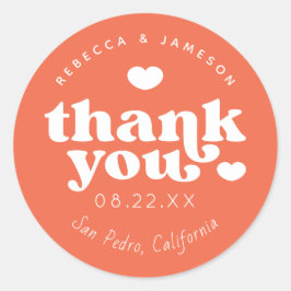 Adesivo Redondo Retro Union Persimmon Orange Weding Obrigado