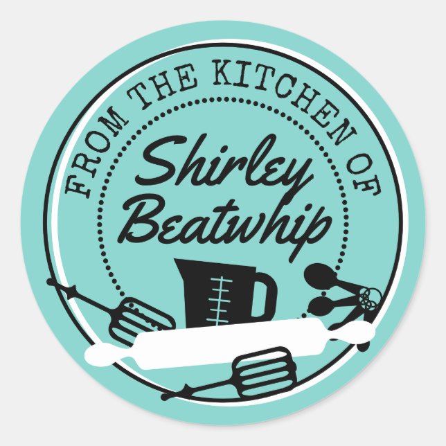 Adesivo Redondo Retro-utensílios de cozedura da cozinha (Frente)