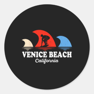 Adesivo Redondo Retro Venice Beach Califórnia Surfboarding