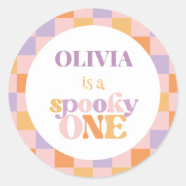 Adesivo Redondo Retro Verificado Halloween Primeiro Aniversário