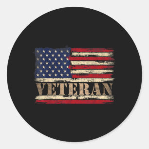 Adesivo Redondo Retro Veterano Texto em Negrito Bandeira dos EUA D