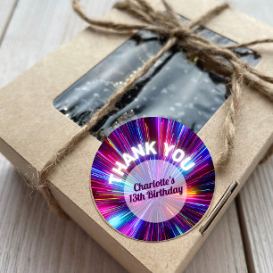 Adesivo Redondo Retro Vibrante Neon Brilhante Púrpura Rosa Muito O