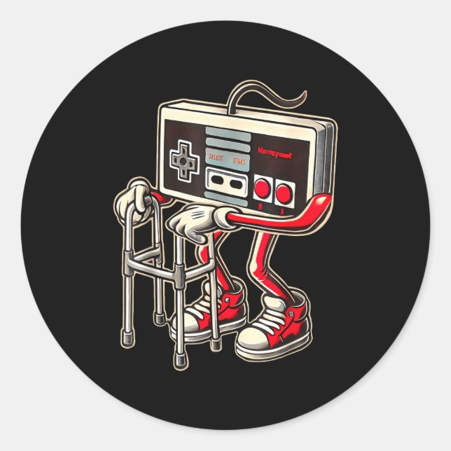 Adesivo Redondo Retro Video Game Controller With Walker Funny Game (Frente)