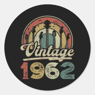 Adesivo Redondo Retro Vintage 1962 Guitarista 1962 Aniversário Gui