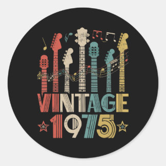 Adesivo Redondo Retro Vintage 1975 Guitar Lover 1975 Birthday