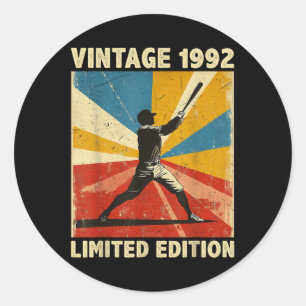 Adesivo Redondo Retro Vintage 1992 Baseball Lover Limited Edition