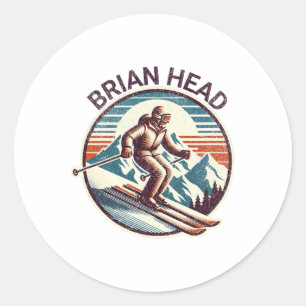 Adesivo Redondo Retro Vintage Brian Head Utah Ski Resort Winter Sk