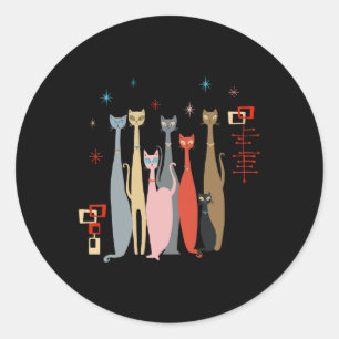 Adesivo Redondo Retro Vintage Cats do século Médio com aparência m