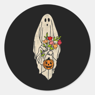 Adesivo Redondo Retro Vintage Gnoovy Halloween Flower Ghost Pumpki