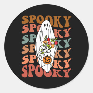 Adesivo Redondo Retro Vintage Gnoovy Halloween Spooky Flower Ghost