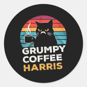 Adesivo Redondo Retro Vintage Grumpy Coffee Harris