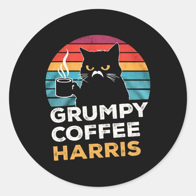 Adesivo Redondo Retro Vintage Grumpy Coffee Harris (Frente)