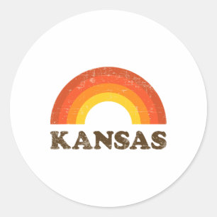 Adesivo Redondo Retro Vintage Kansas Lembrança 70s Arco-íris Desga