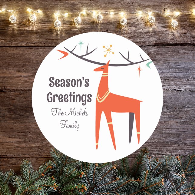 Adesivo Redondo Retro Vintage Na moda Natal Reindet (Criador carregado)