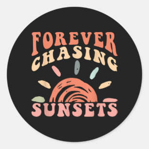 Adesivo Redondo Retro Vintage para sempre perseguir Pôrs do sol fé