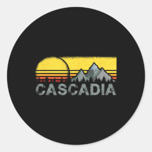 Adesivo Redondo Retro Vintage Pôr-do-Sol Cascadia Montanha Camping