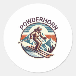 Adesivo Redondo Retro Vintage Powderhorn Colorado Ski Resort Winte